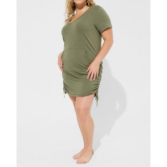 🆕 Dream Fleece V-Neck Side Tie Lounge Dress 1 1X 14 16 NWT Torrid New! Green - Picture 1 of 5